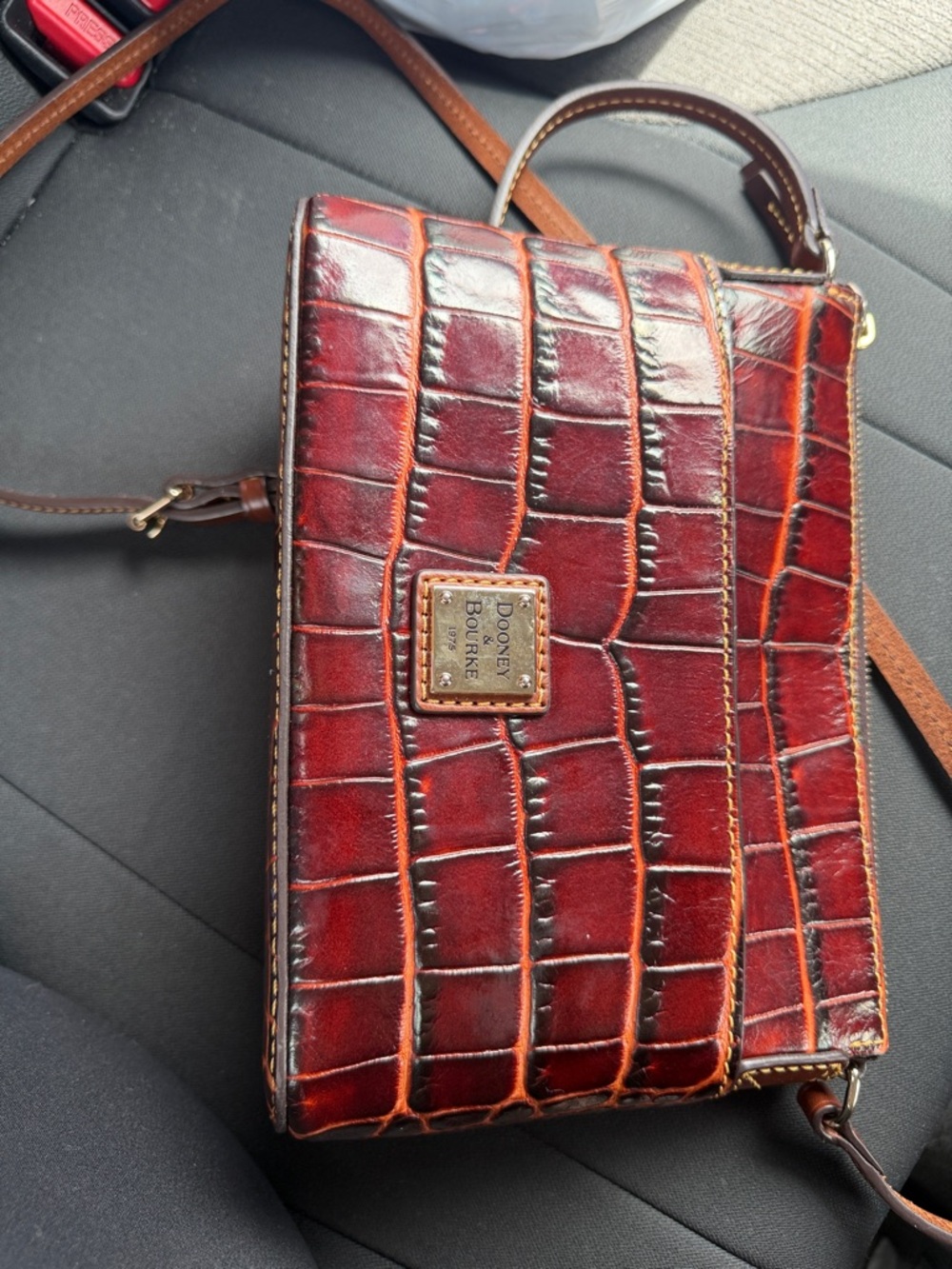 Dooney & Bourke Burgundy Croc-Embossed Leather Crossbody